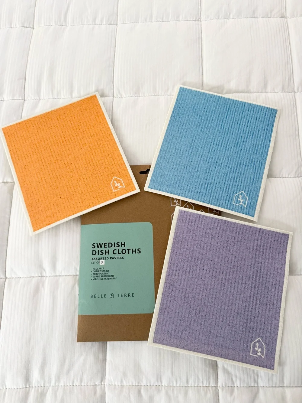 Belle & Terre Swedish Dish Cloths Set of 3 Pastel - New